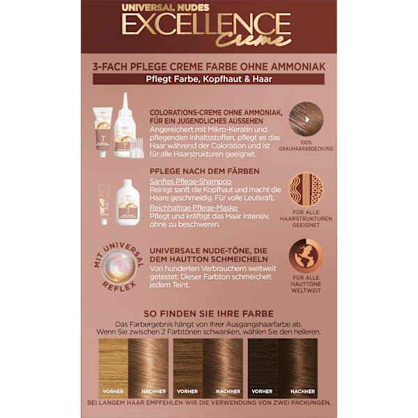 Haarfarbe Nude 6U Universal Dunkelblond L'ORÉAL PARiS EXCELLENCE Creme