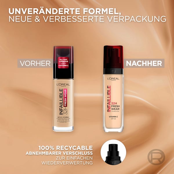 Foundation Infaillible 32H Fresh Wear 145 Rose Beige, LSF 25 L'ORÉAL PARiS