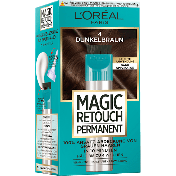 Ansatzset zur Abdeckung von grauem Haar, 4 Dunkelbraun L'ORÉAL PARiS MAGIC RETOUCH