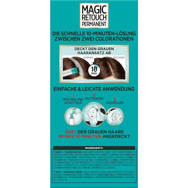 Ansatzset zur Abdeckung von grauem Haar, 4 Dunkelbraun L'ORÉAL PARiS MAGIC RETOUCH