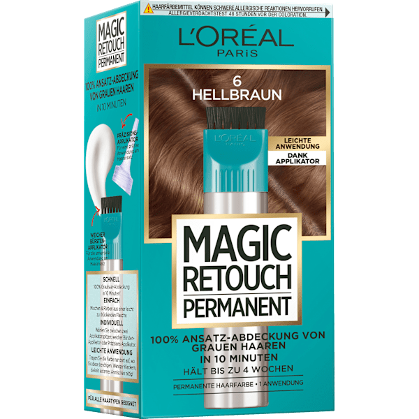 Ansatzset zur Abdeckung von grauem Haar, 6 Hellbraun L'ORÉAL PARiS MAGIC RETOUCH