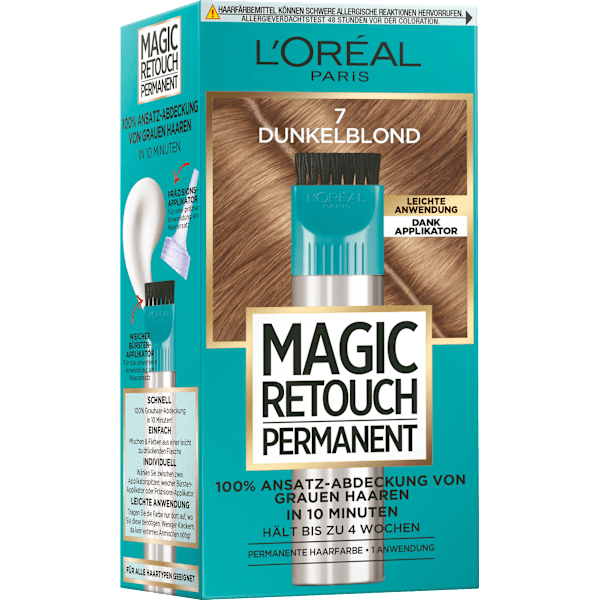 Ansatzset zur Abdeckung von grauem Haar, 7 Dunkelblond L'ORÉAL PARiS MAGIC RETOUCH