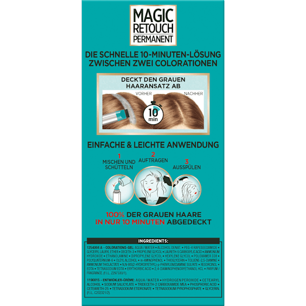 Ansatzset zur Abdeckung von grauem Haar, 7 Dunkelblond L'ORÉAL PARiS MAGIC RETOUCH