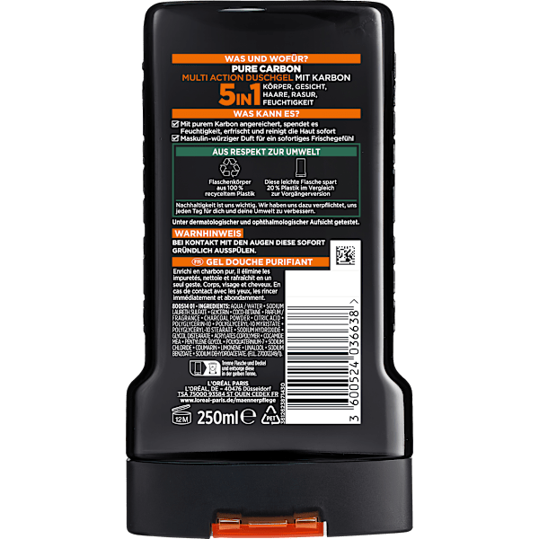 Duschgel Pure Carbon mit Karbon, Multi Action 5in1 L'ORÉAL PARiS MEN EXPERT