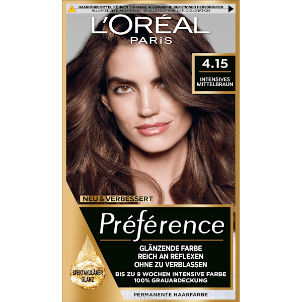 Haarfarbe 4.15 Intensives Mittelbraun L'ORÉAL PARiS PRÉFÉRENCE