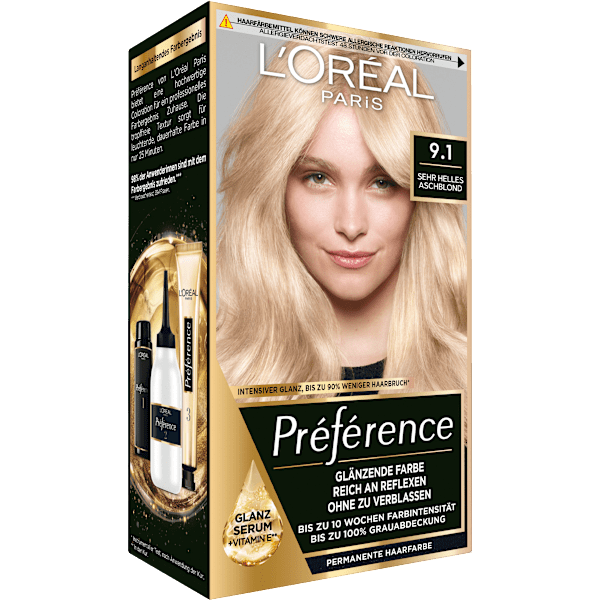 Haarfarbe 9.1 Sehr Helles Aschblond L'ORÉAL PARiS PRÉFÉRENCE