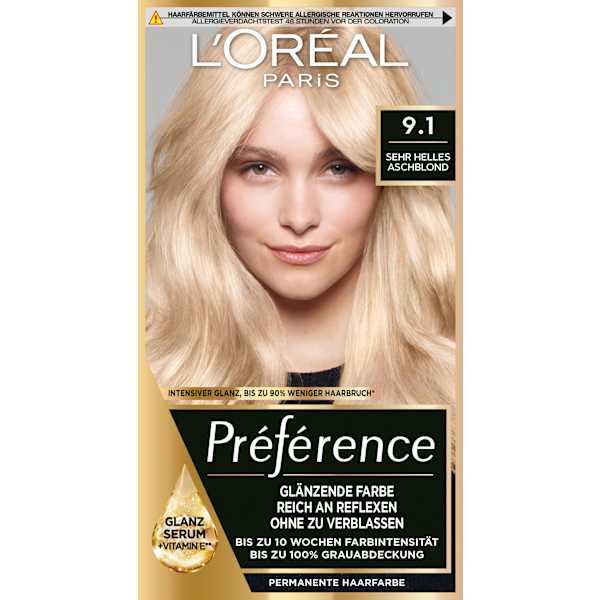 Haarfarbe 9.1 Sehr Helles Aschblond L'ORÉAL PARiS PRÉFÉRENCE