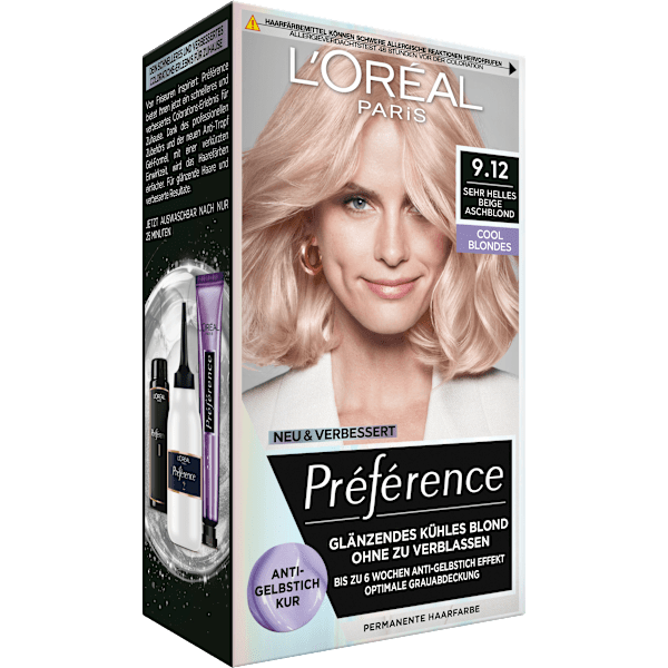 Haarfarbe 9.12 Cool Blondes Sehr Helles Beige Aschblond L'ORÉAL PARiS PRÉFÉRENCE