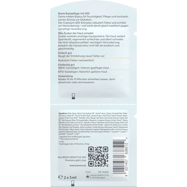 Anti Falten Gesichtsmaske Basis Sensitiv (2x5 ml) lavera NATURKOSMETIK
