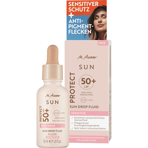 Sonnenfluid Gesicht sensitiv, sun drop fluid, LSF 50+ M. Asam