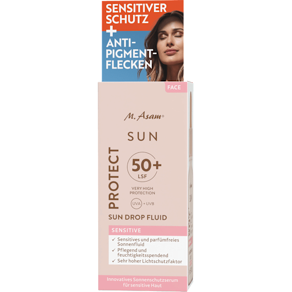 Sonnenfluid Gesicht sensitiv, sun drop fluid, LSF 50+ M. Asam