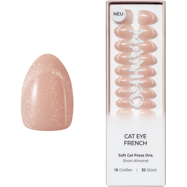 Künstliche Nägel Soft Gel Press Ons Cat Eye French Short Almond Maniko