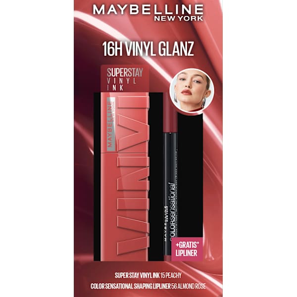 Lippenstift Set Super Stay Vinyl Ink 15 & gratis Lipliner Color Sensational 56 MAYBELLINE NEW YORK