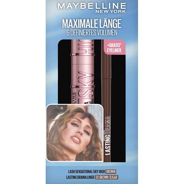Mascara Set Sky High Brown & gratis Eyeliner Lasting Drama Liner 30 Brown MAYBELLINE NEW YORK