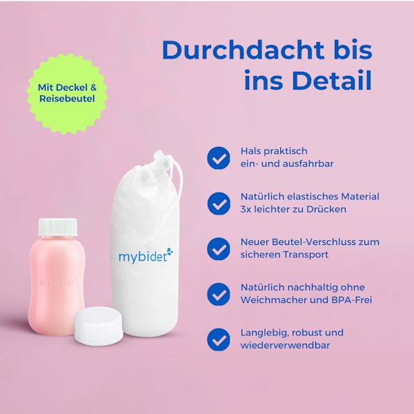Po- und Intimdusche Rosé, inkl. Reisebeutel und Deckel mybidet