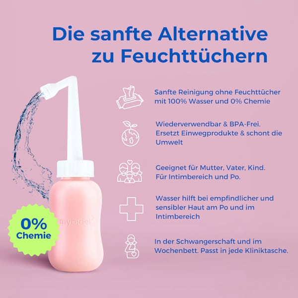 Po- und Intimdusche Rosé, inkl. Reisebeutel und Deckel mybidet