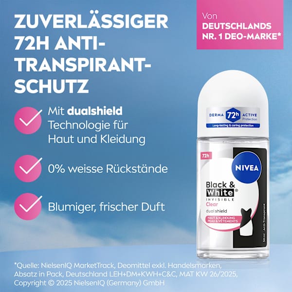 Antitranspirant Deo Roll-on Black & White Invisible Clear NIVEA