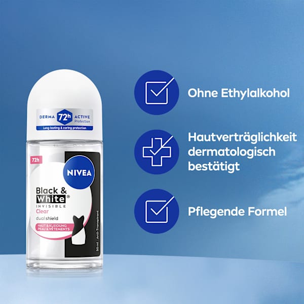 Antitranspirant Deo Roll-on Black & White Invisible Clear NIVEA