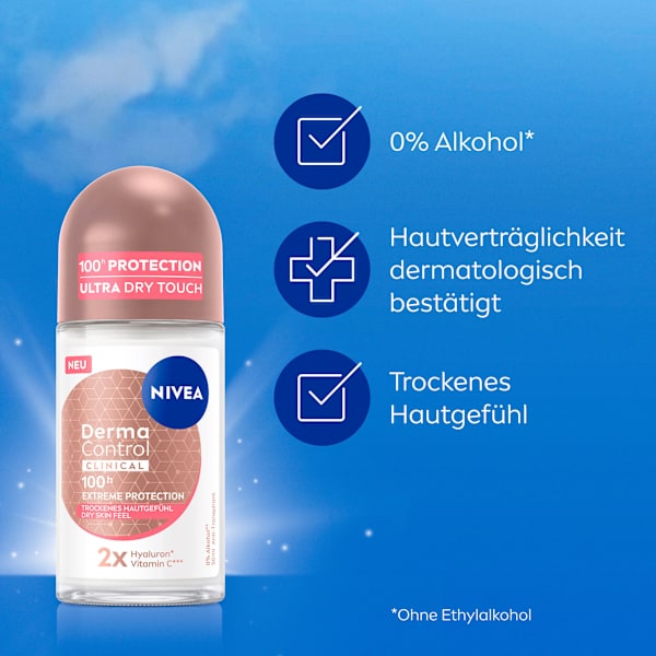 Antitranspirant Deo Roll-on Derma Control Clinical Trockenes Hautgefühl NIVEA