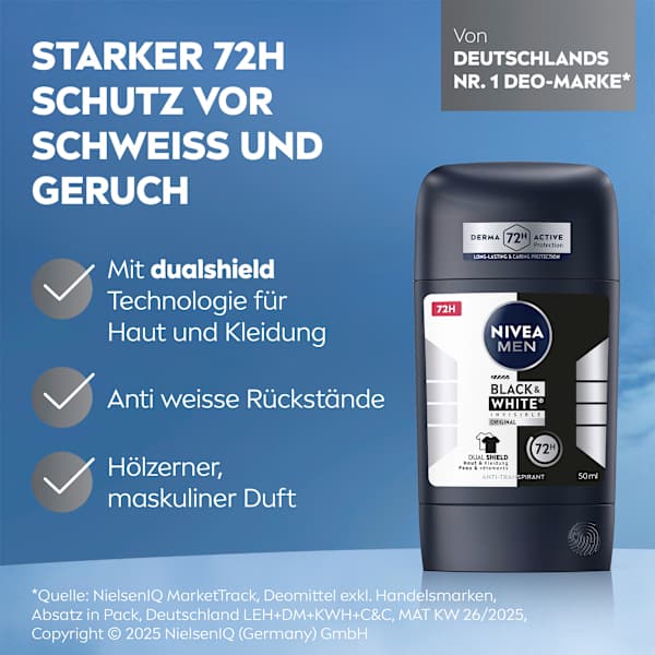 Antitranspirant Deostick Black & White Invisible Original NIVEA MEN