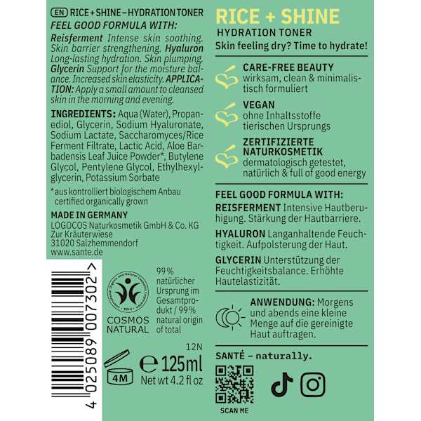 Toner Rice & Shine Hydration Santé naturally.