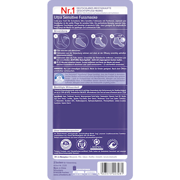 Fußmaske Socken Ultra Sensitive (1 Paar) Schaebens
