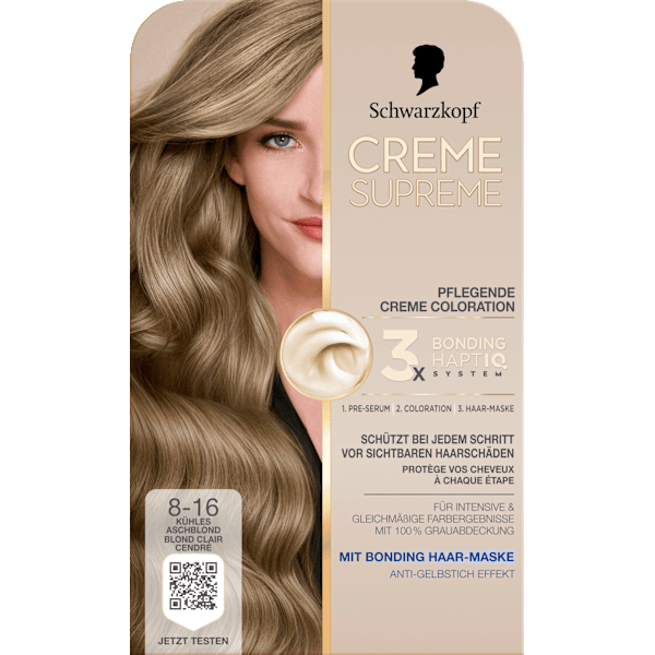 Haarfarbe 8-16 Kühles Aschblond Schwarzkopf CREME SUPREME