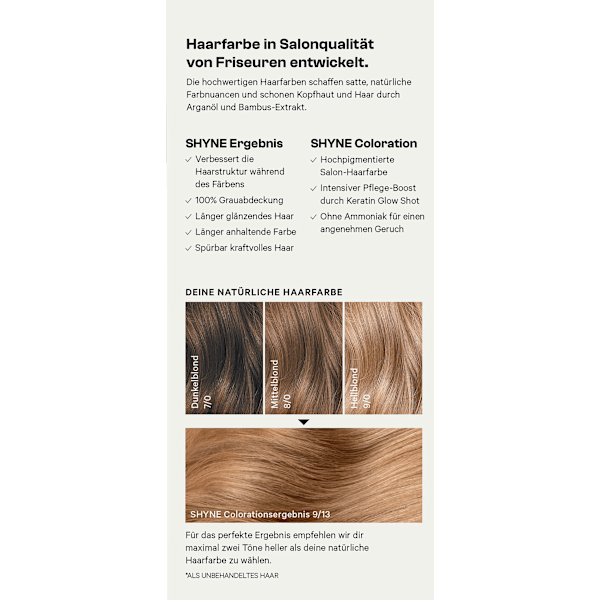 Haarfarbe 9/13 Düsseldorf Hellblond Soft Gold SHYNE Professional