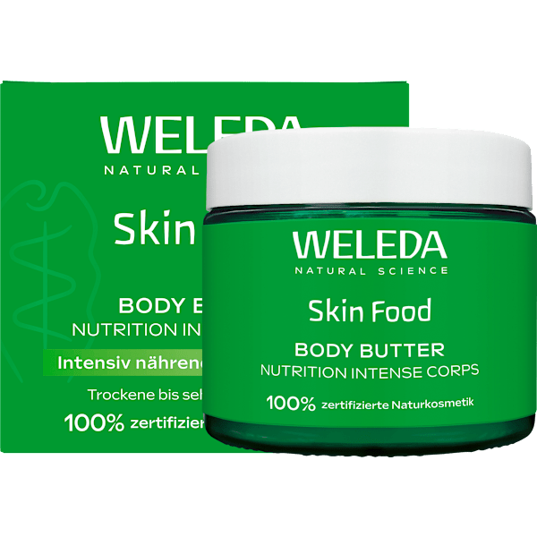 Körperbutter Skin Food im Glastiegel WELEDA