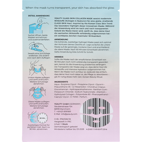 Gesichtsmaske Glass-Skin Hydrogel Kollagen & Hyaluron Yeauty